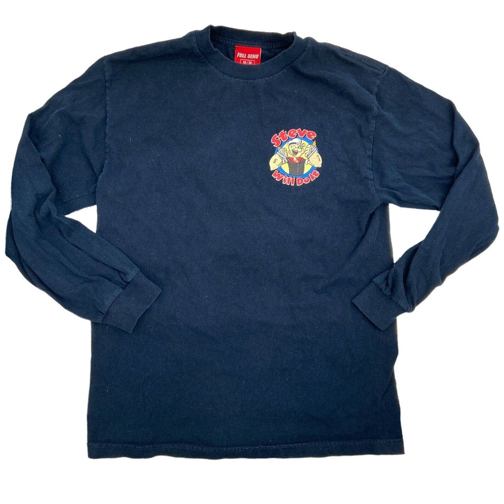 Full Send Steve Will Do It Popeye T Shirt Size M Long Sleeve Navy Blue Nelk Boys